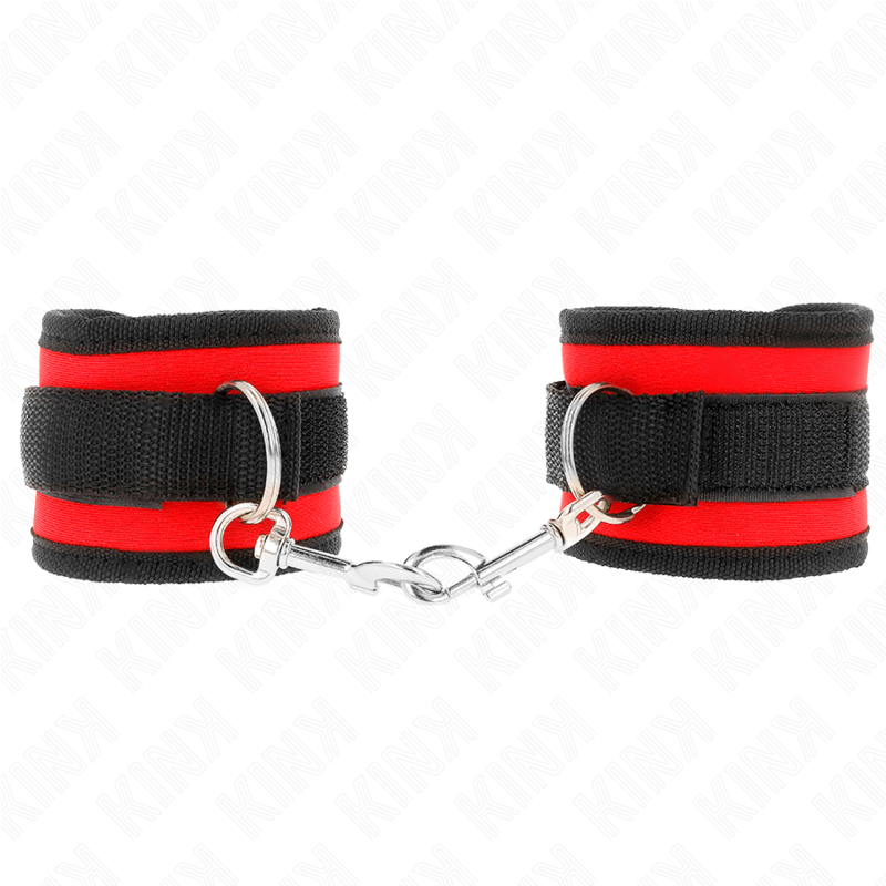 KINK - HANDGELENKFESSELN NYLON BINDUNG KLETTVERSCHLUSS ROT-SCHWARZ MODELL 2 VERSTELLBAR 18-35 CM X 6 CM