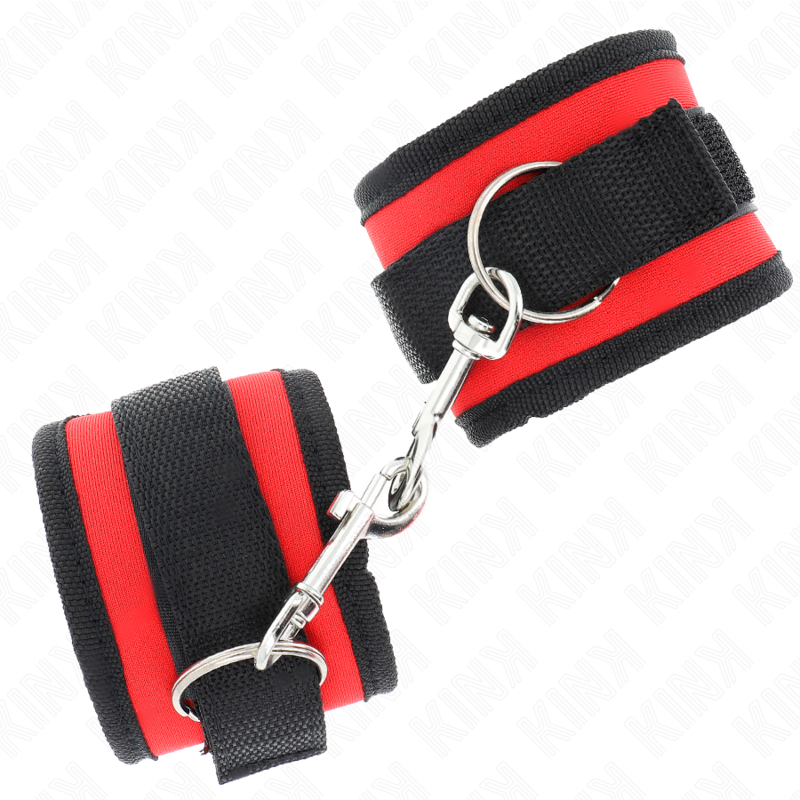 KINK - HANDGELENKFESSELN NYLON BINDUNG KLETTVERSCHLUSS ROT-SCHWARZ MODELL 2 VERSTELLBAR 18-35 CM X 6 CM