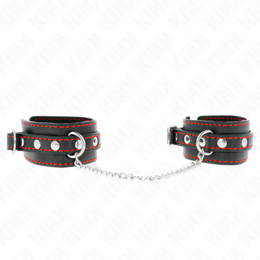 KINK - SMALL BLACK CUFFS WITH RED LINING ADJUSTABLE 14-24 CM X 3.5 CM