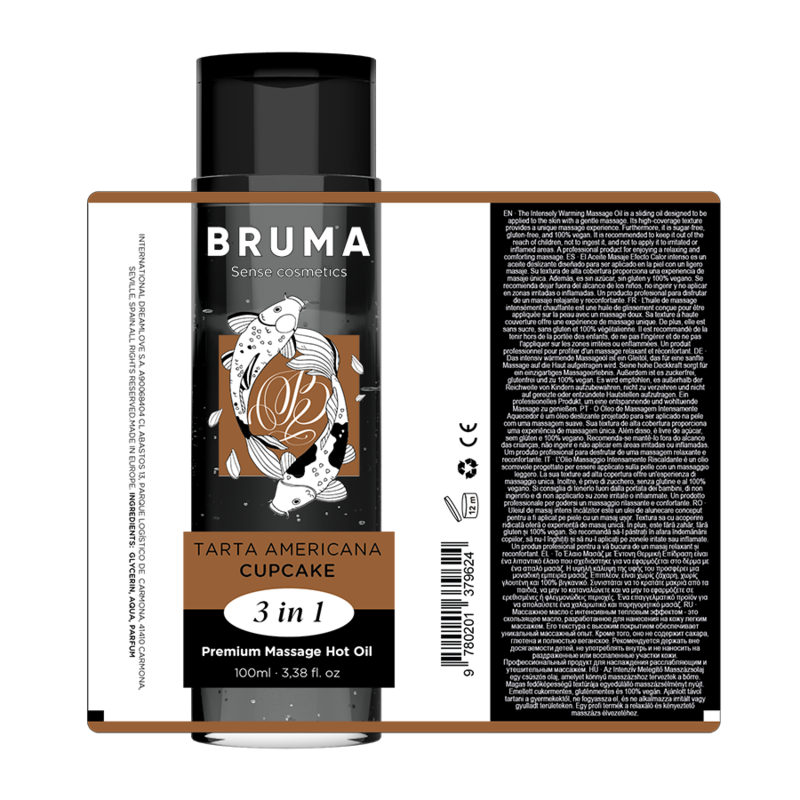 BRUMA - ÓLEO DE MASSAGEM PREMIUM EFEITO CALOR SABOR CUPCAKE 3 EM 1 - 100 ML