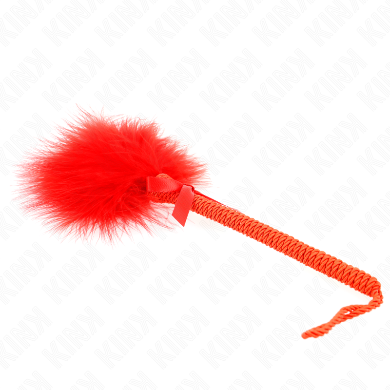 KINK - VARINHA DE CORDA DE NYLON COM PENAS DE CÓCEGAS E LAÇO VERMELHO 25 CM