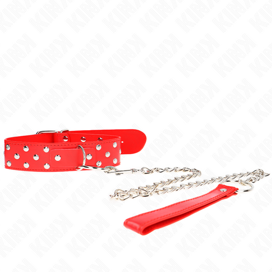 KINK - RING RIVET STRAP NECKLACE WITH BELT 65CM RED ADJUSTABLE 36-50CM X 3.8CM