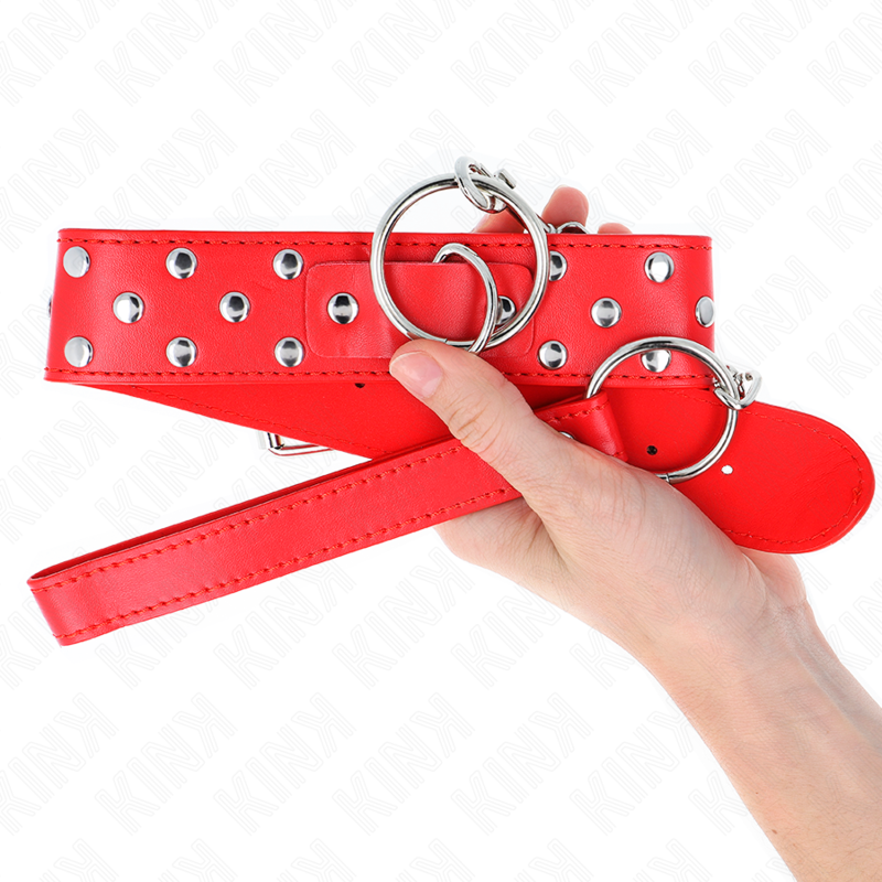 KINK - COLAR DE ALÇA DE REBITE DE ANEL COM CINTO 65 CM VERMELHO AJUSTÁVEL 36-50 CM X 3,8 CM