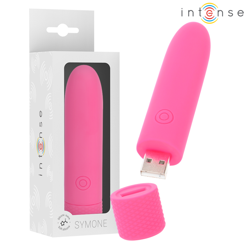 INTENSE - SYMONE  USB RECARREGÁVEL VIBRATÓRIA BULLET 8 VIBRAÇÕES ROSA 10 X 2,2 CM