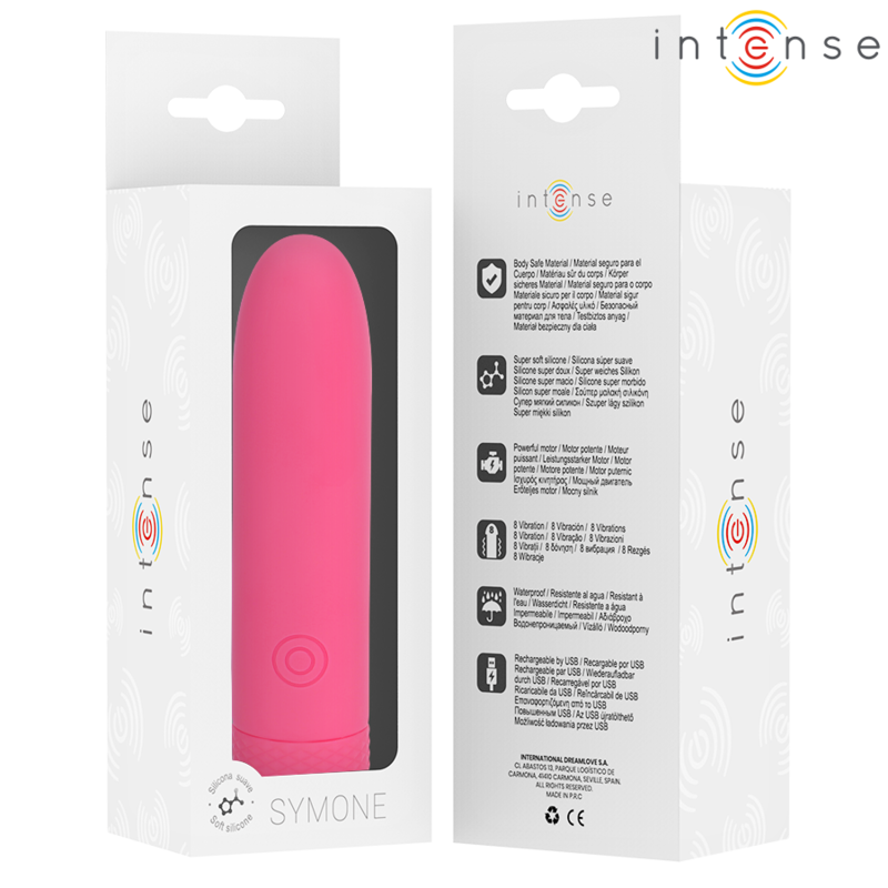 INTENSE - SYMONE  USB RECARREGÁVEL VIBRATÓRIA BULLET 8 VIBRAÇÕES ROSA 10 X 2,2 CM