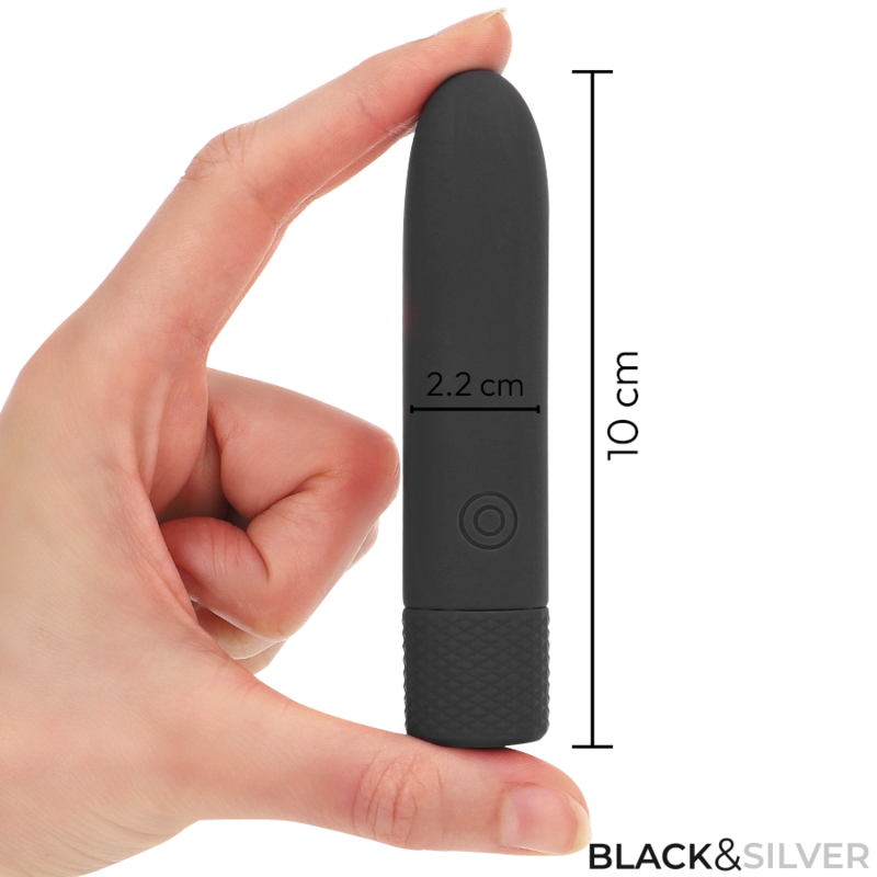 BLACK & SILVER - GERI USB RECARREGÁVEL VIBRATÓRIA BULLET 8 VIBRAÇÕES PRETO 10 X 2,2 CM