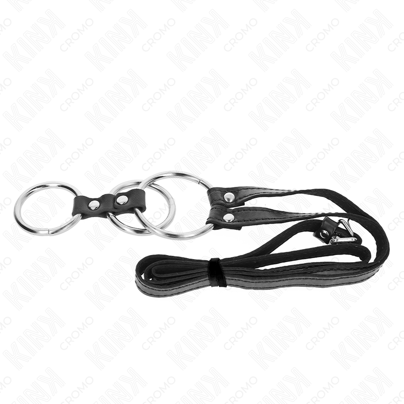 KINK - ANEL DE PÊNIS TRIPLO DE METAL 3,8 CM A 5 CM COM CINTO DE COURO 112 CM