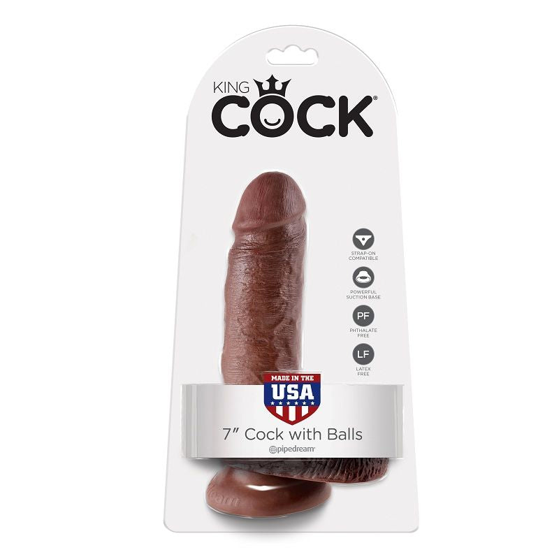 KING COCK - 7 DILDO CASTANHO COM BOLAS 17.8 CM