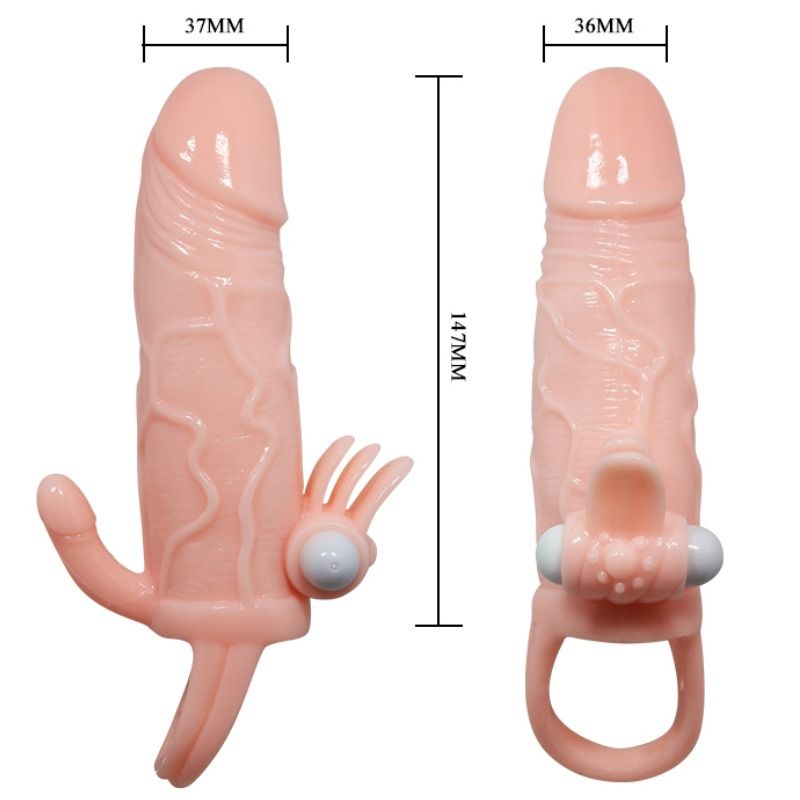 BAILE - CAPA PARA PÉNIS BRAVE MAN COM CARNE DE ESTIMULAÇÃO CLITÓRICA E ANAL 16.5 CM