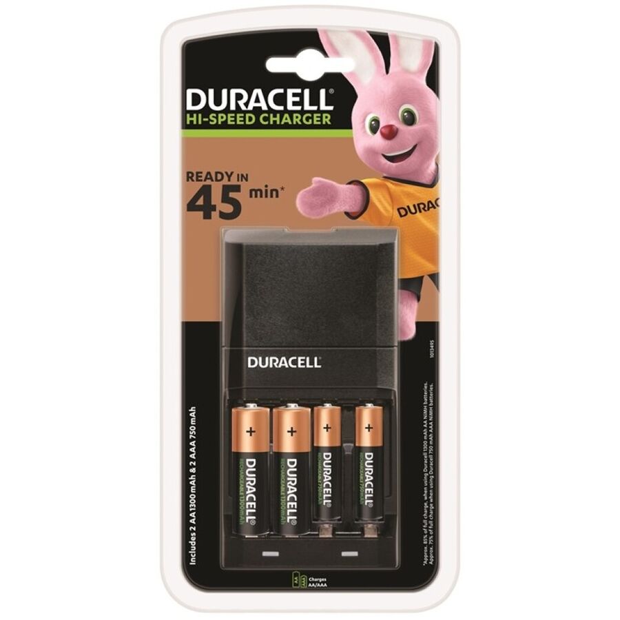 DURACELL - CARREGADOR 45MIN. + 2xAA 1700mAh + 2xAAA 750mAh