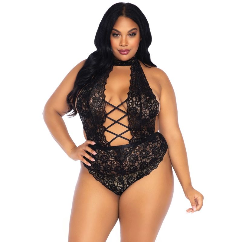 LEG AVENUE - FLORAL RENDA CROTHLESS TEDDY PLUS SIZE