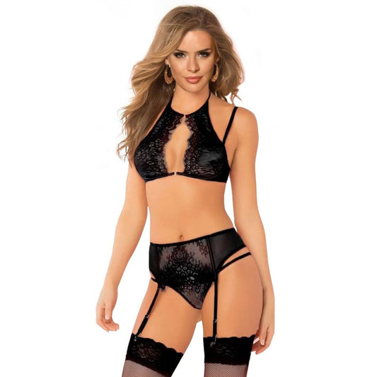 QUEEN LINGERIE - BH + STRUMPFHALTER UND STRING SET GRÖSSE L/XL