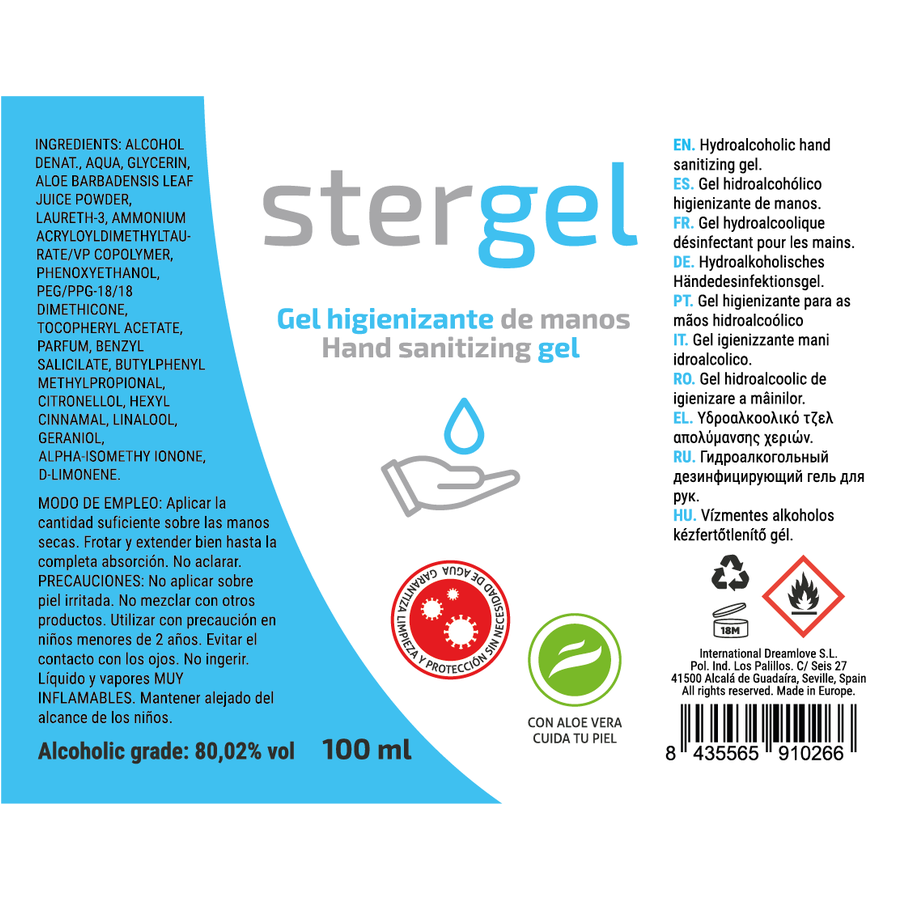 STERGEL - ALOE VERA HYDROALCOHOLIC HAND DISINFECTANT GEL 100ML 