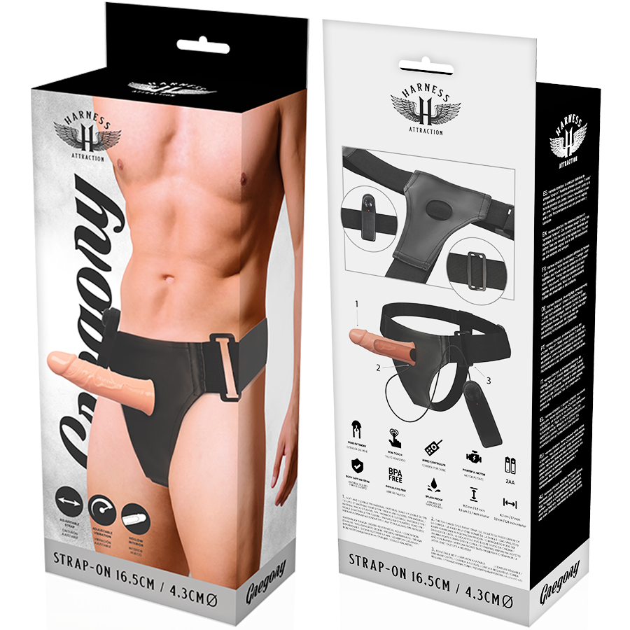 HARNESS ATTRACTION - GREGORY HOLLOW RNES MIT VIBRATOR 16,5 CM -O- 4,3 CM