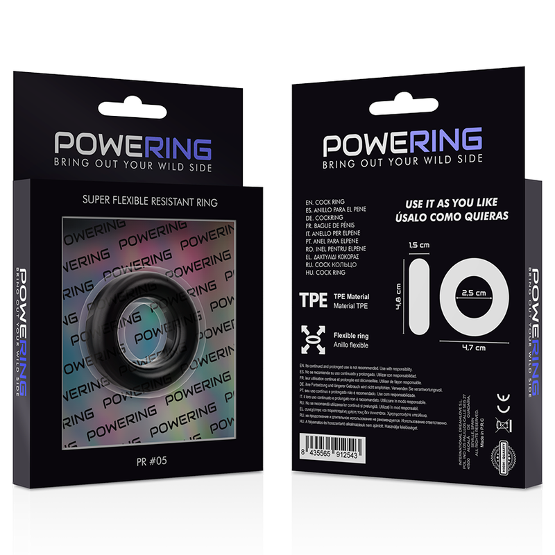 POWERING - ANEL PARA PÊNIS SUPER FLEXÍVEL E RESISTENTE 4,8CM PR05 PRETO