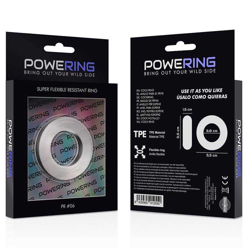 POWERING - ANEL PARA PÊNIS SUPER FLEXÍVEL E RESISTENTE 5,5CM PR06 TRANSPARENTE