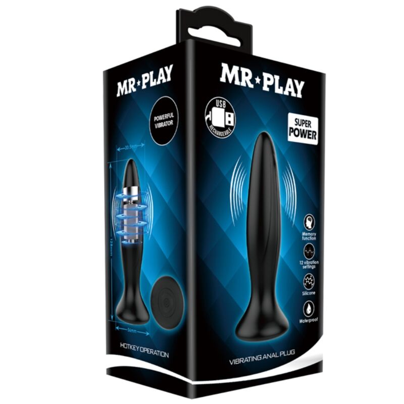 MR PLAY - SCHWARZER WIEDERAUFLADBARER VIBRIERENDER ANALSTECKER