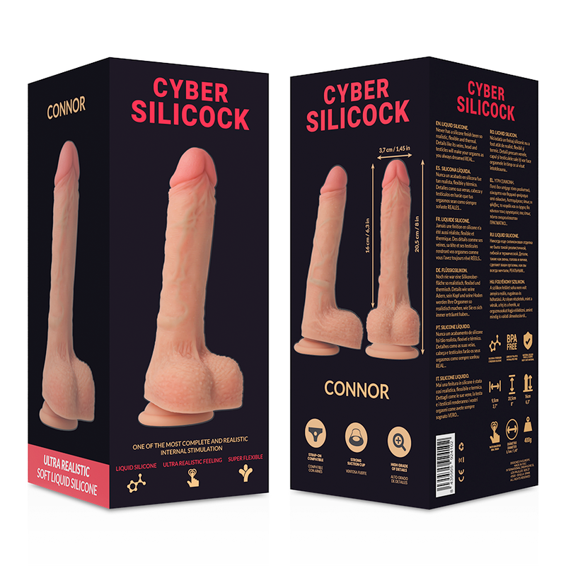 CYBER SILICOCK - SILICONE LÍQUIDO MACIO CONNOR ULTRA REALISTA 20.5 CM -O- 3.7 CM