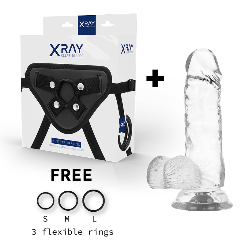 X RAY - SICHERHEITSGURT + TRANSPARENTER DILDO MIT KUGELN 15,5 CM -O- 3,5 CM