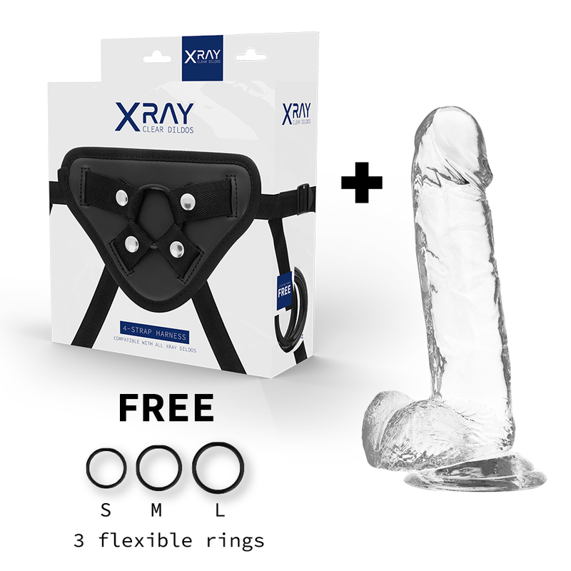 X RAY - HARNESS + TRANSPARENTER DILDO MIT KUGELN 20 CM -O- 4,5 CM