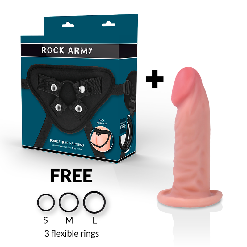 ROCKARMY - HARNESS + REALISTISCHER TIGERDILDO MIT DOPPELTER DICHTE 14 CM -O- 4,46 CM