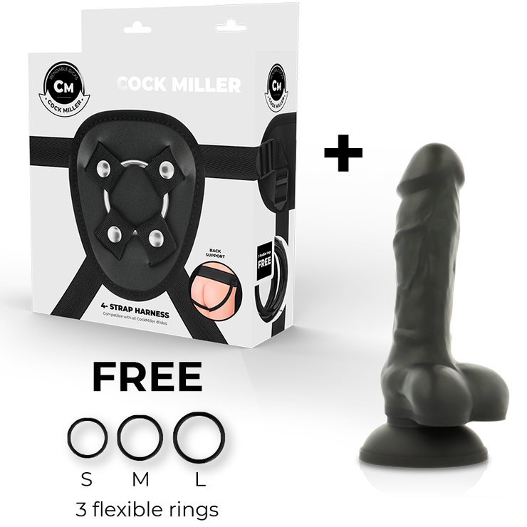 COCK MILLER - HARNESS + SILICONE DENSITY BLACK ARTICULABLE COCKSIL 13 CM