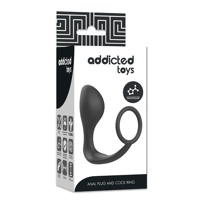 ADDICTED TOYS - BLACK SILICONE BUTT PLUG WITH RING