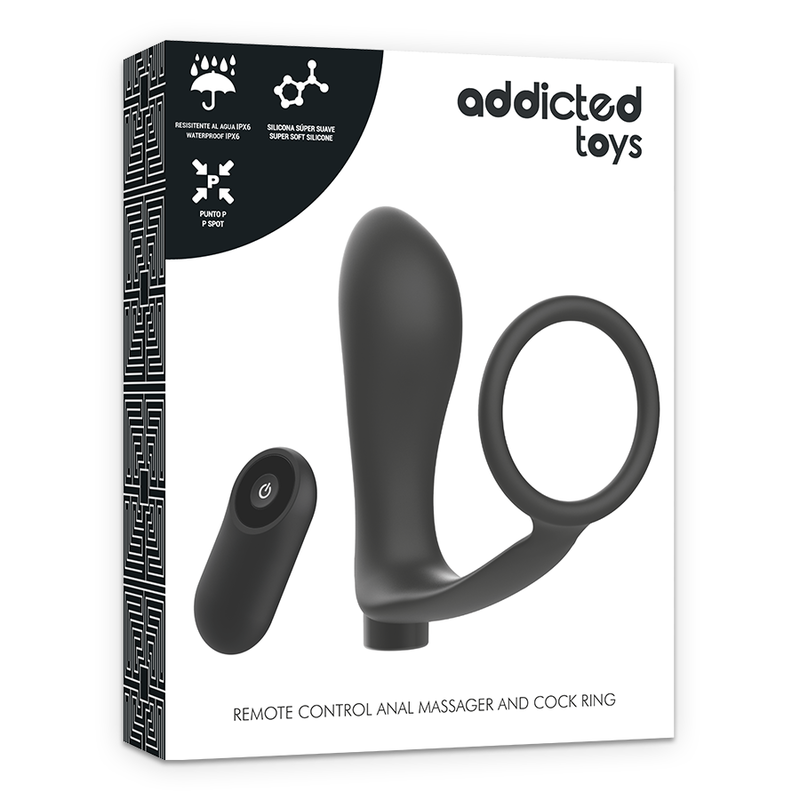 ADDICTED TOYS - REMOTE CONTROLLED COCK RING BLACK RECHARGEABLE ANAL PLUG